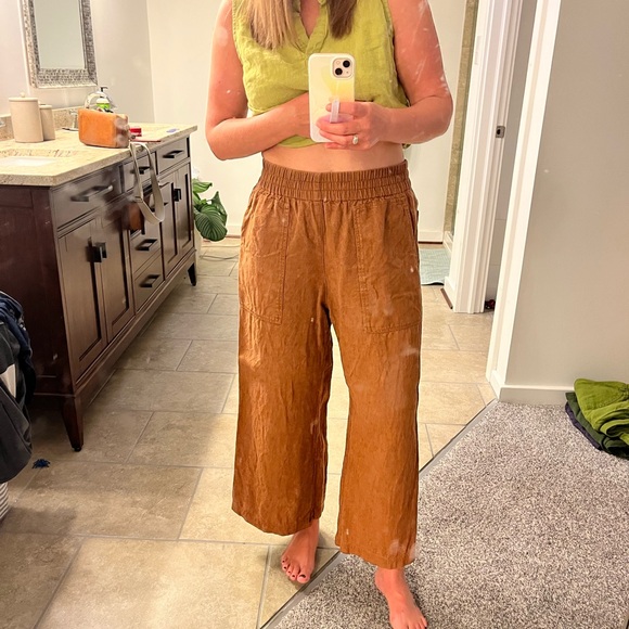 NotPERFECTLINEN WOMENS PUGLIA PANTS HEAVYWEIGHT TOAST SIZE LARGE - Picture 6 of 8